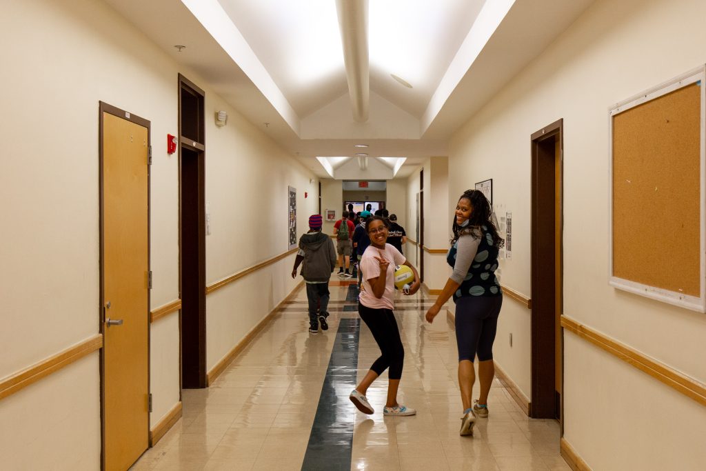 Students in the community center hall. Photo by Tommy Bell.